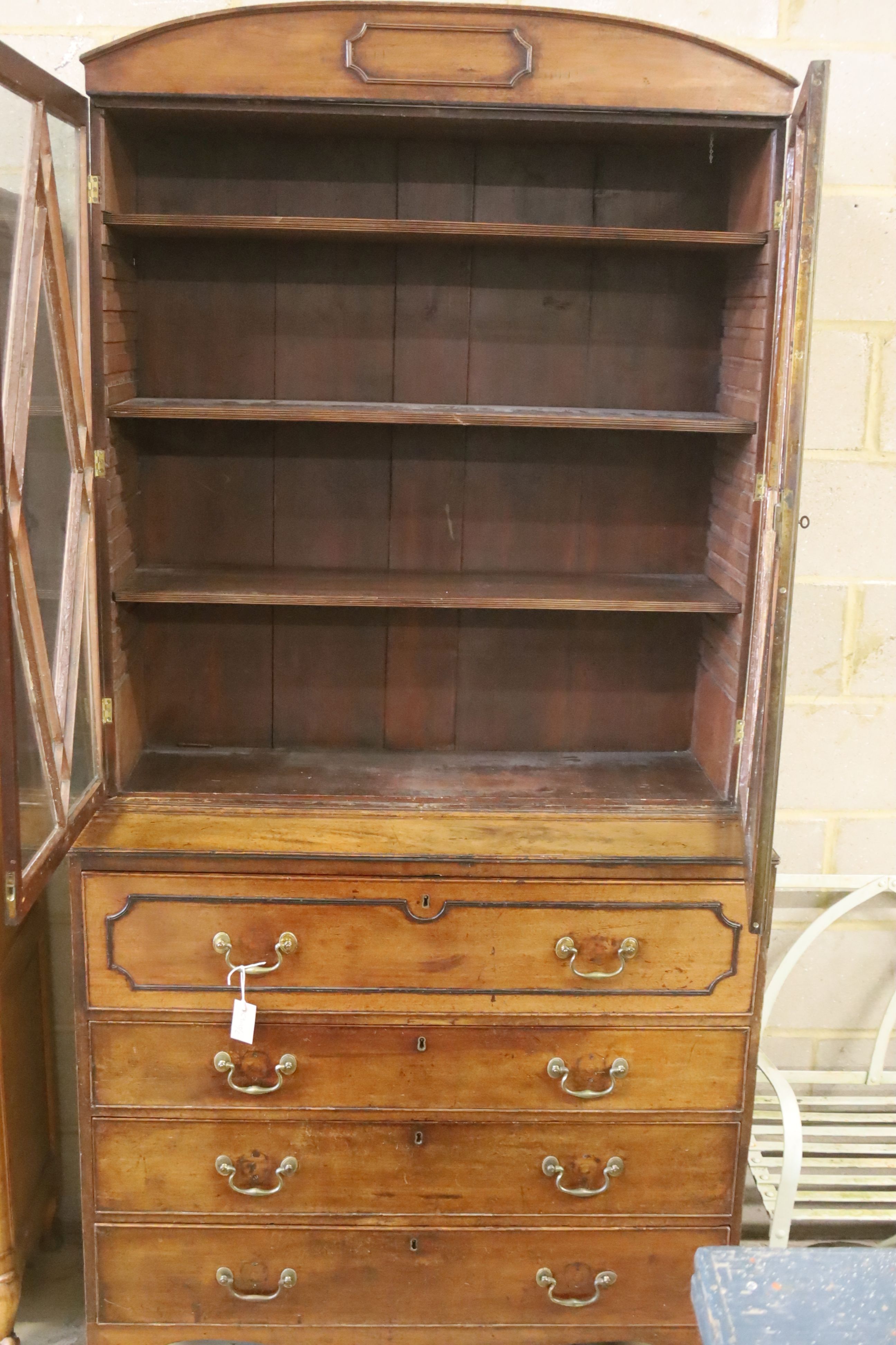 A Regency mahogany secretaire bookcase, length 107cm, depth 49cm, height 227cm